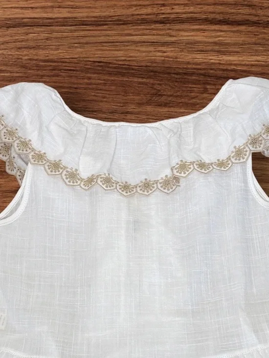 Max Studio Embroidered Ruffle Sleeve V- Neck Top Size L - Picture 5 of 12